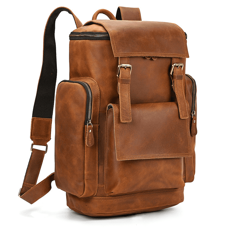Full Grain Leather Backpack for Men 15 Inch Laptop | Vintage Leather Rucksack with Anti-Theft Pocket | Large Capacity Travel & Work Backpack