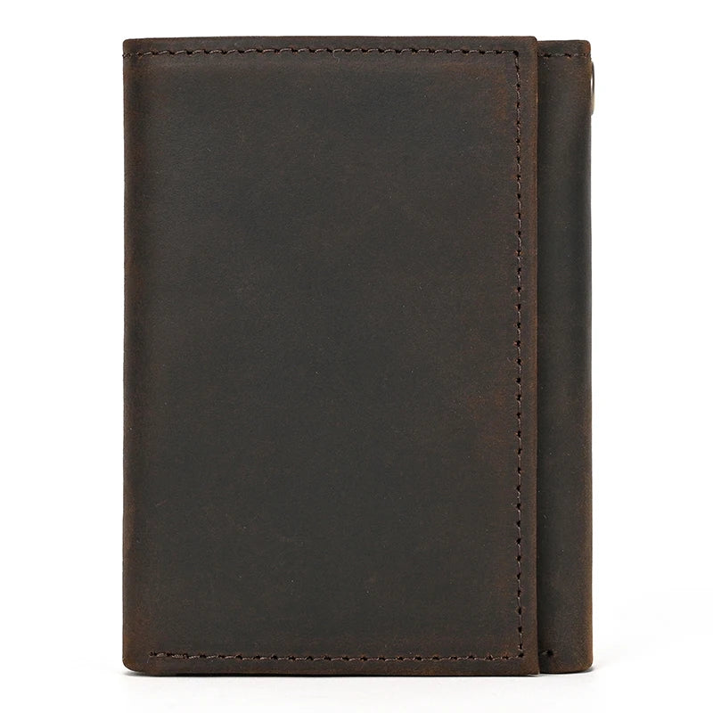 Mens Handmade Leather Trifold Wallet with Chain