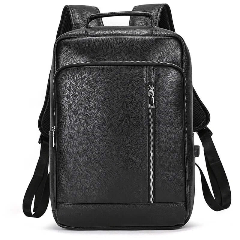 Leather Laptop Backpack in Black