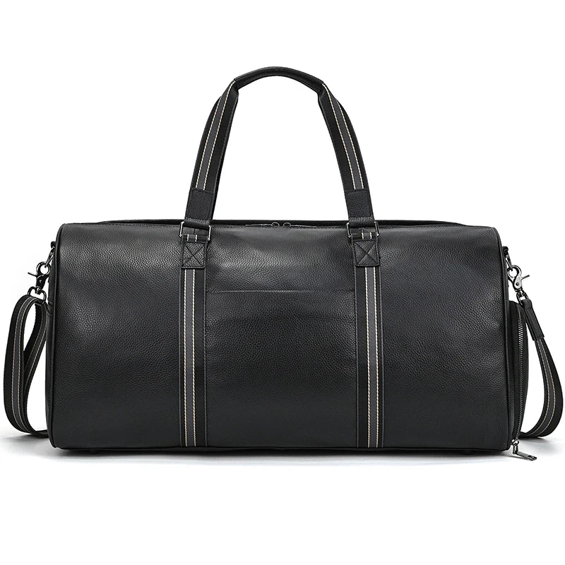 DHM bags-Black leather duffel bag with shoulder strap