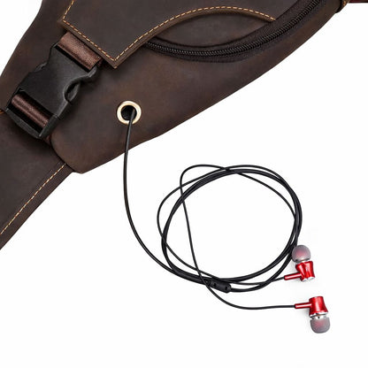 Men's Leather Crossbody Bag with USB Charging Port - Premium Cowhide Sling Bag