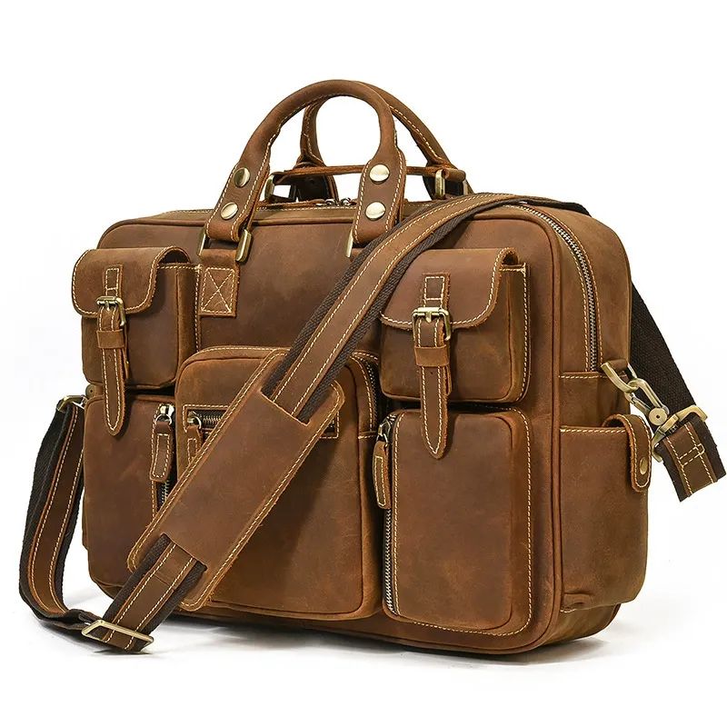 Leather Laptop Briefcase for Work and Travel