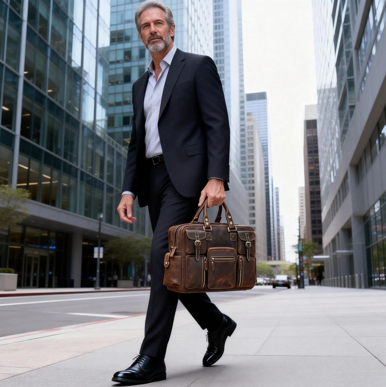 Leather Laptop Briefcase for Work and Travel