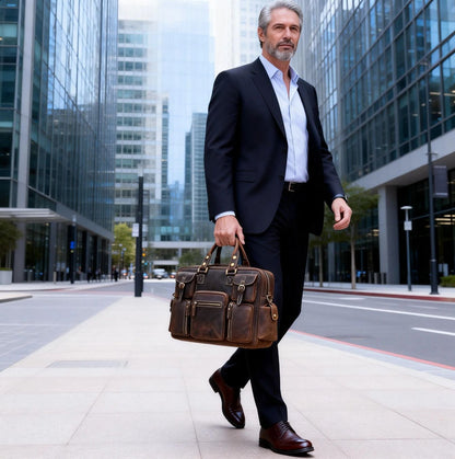 Leather Laptop Briefcase for Work and Travel