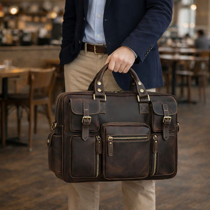 Leather Laptop Briefcase for Work and Travel
