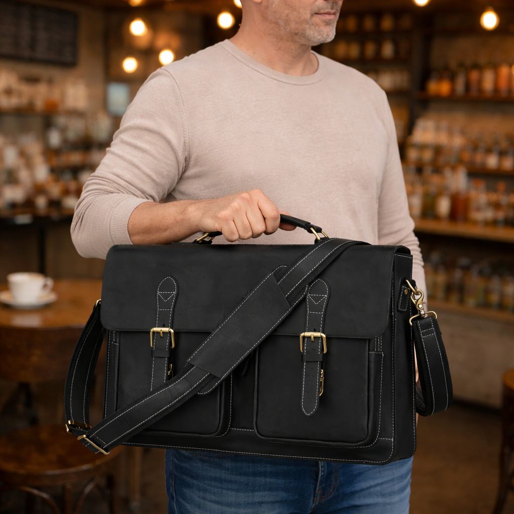 Men’s Leather Portfolio Messenger Bag