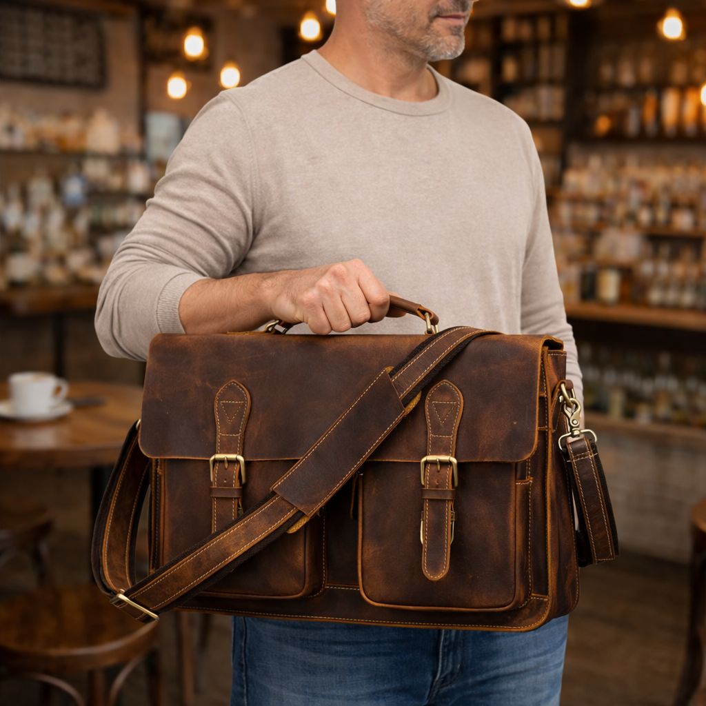 Men’s Leather Portfolio Messenger Bag
