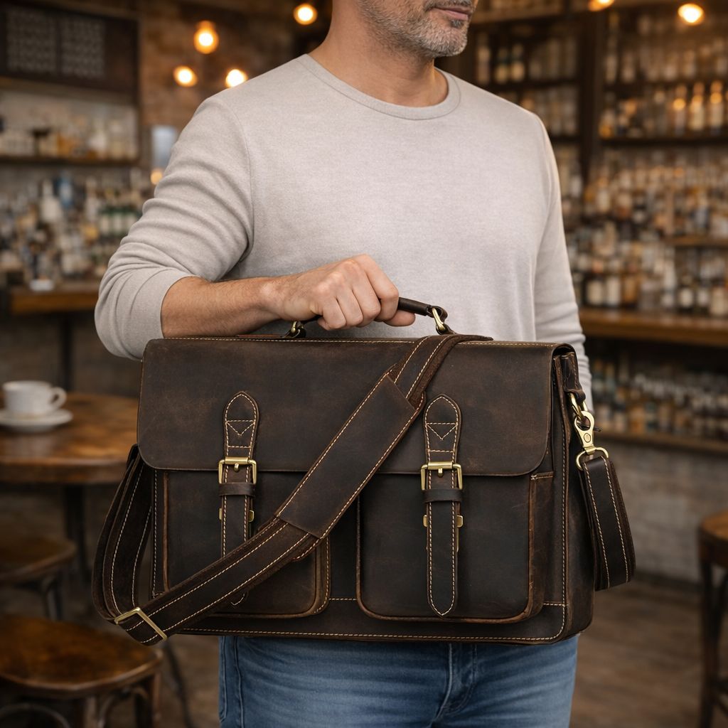 Men’s Leather Portfolio Messenger Bag