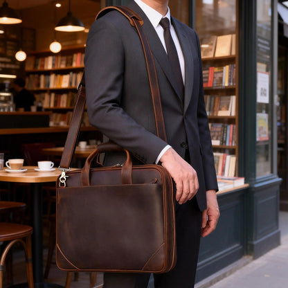 Mens Leather Bag Laptop Sophisticated Briefcase Style