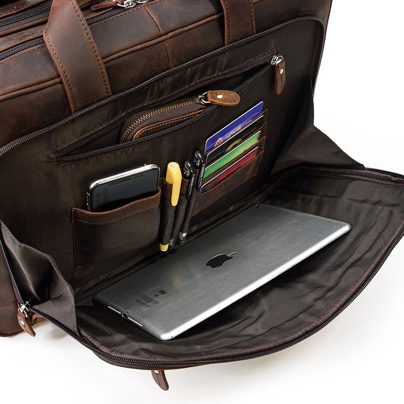 17 inch Laptop Cowhide Male Tote Big Briefcase