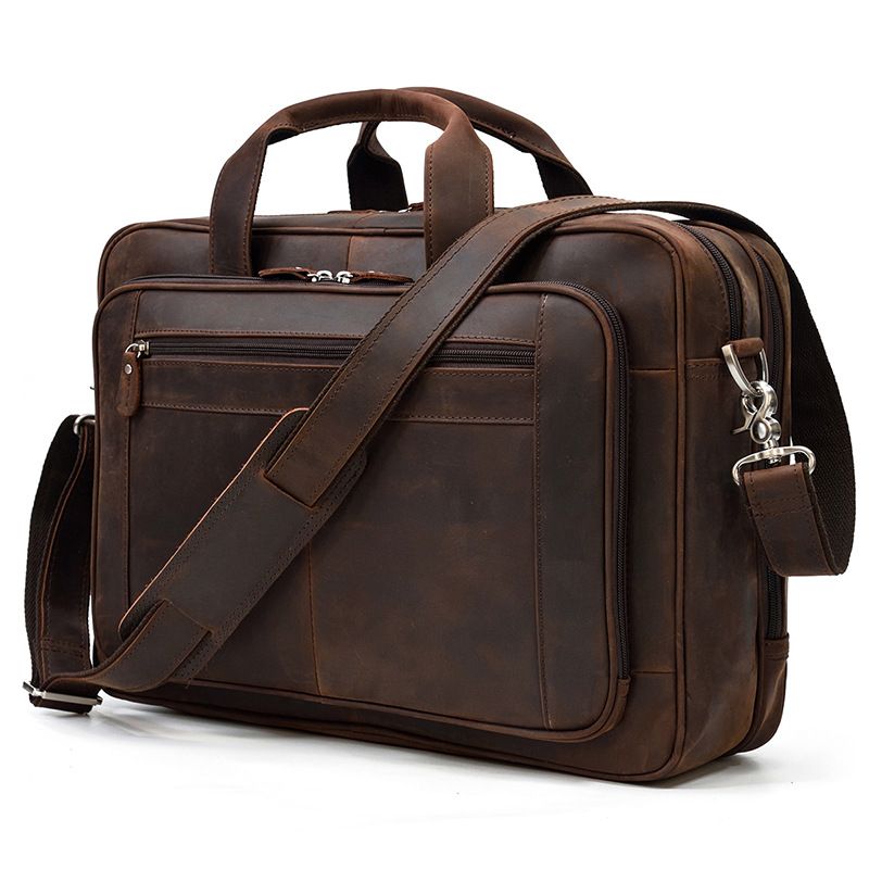 17 inch Laptop Cowhide Male Tote Big Briefcase