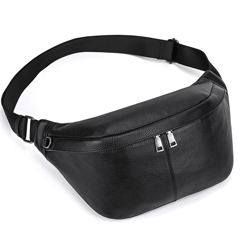 Compact Black Leather Crossbody Bag Fanny Pack