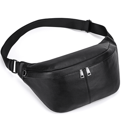 Compact Black Leather Crossbody Bag Fanny Pack