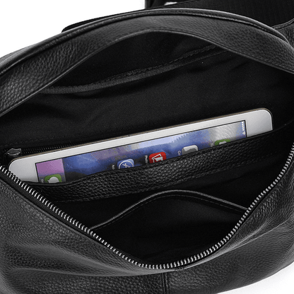 Compact Black Leather Crossbody Bag Fanny Pack