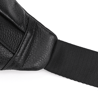 Compact Black Leather Crossbody Bag Fanny Pack
