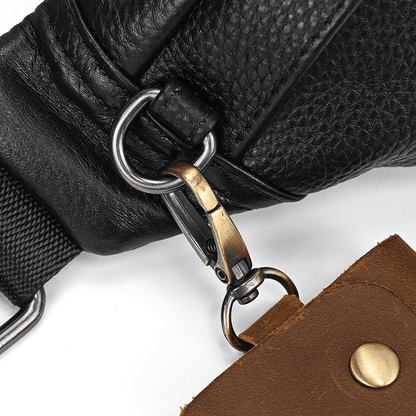 Compact Black Leather Crossbody Bag Fanny Pack
