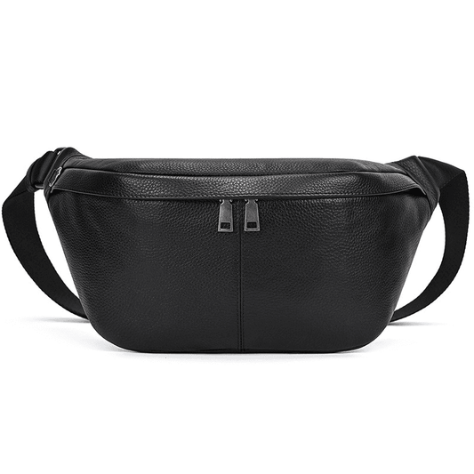 Compact Black Leather Crossbody Bag Fanny Pack