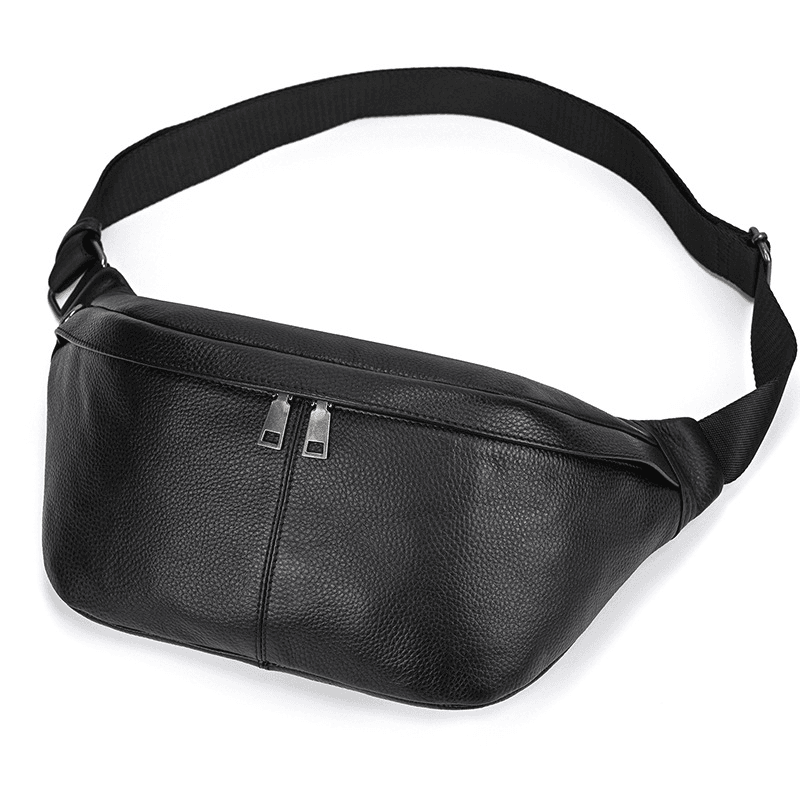 Compact Black Leather Crossbody Bag Fanny Pack