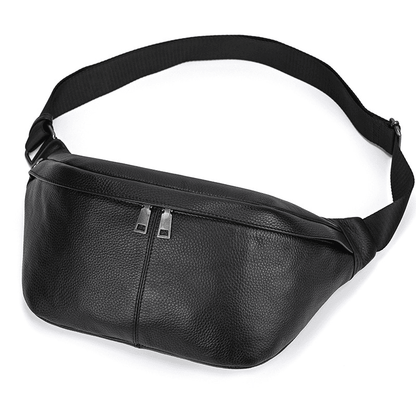 Compact Black Leather Crossbody Bag Fanny Pack