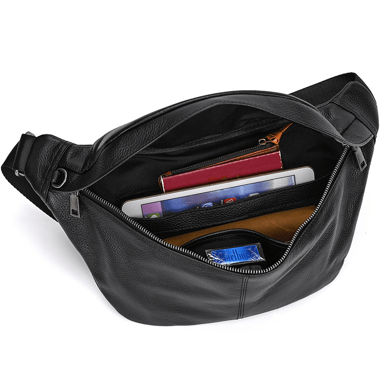 Compact Black Leather Crossbody Bag Fanny Pack