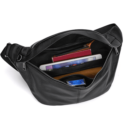 Compact Black Leather Crossbody Bag Fanny Pack