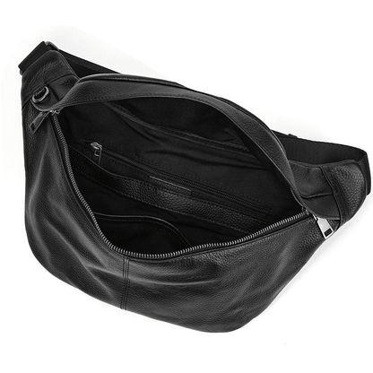 Compact Black Leather Crossbody Bag Fanny Pack