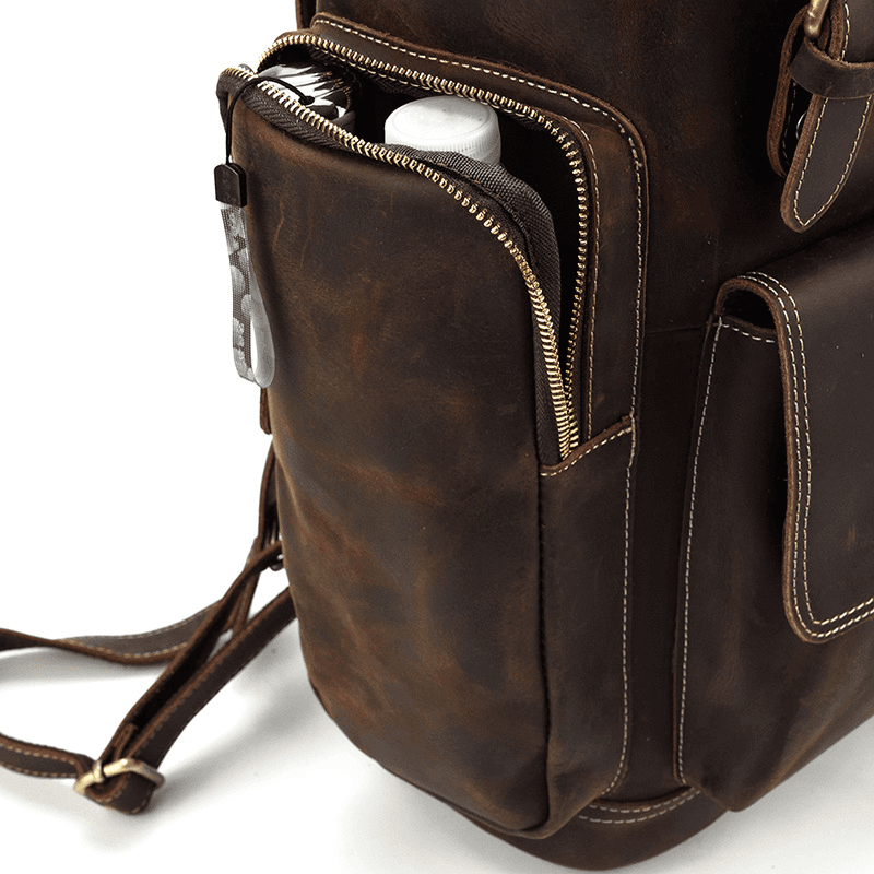 Full Grain Leather Backpack for Men 15 Inch Laptop | Vintage Leather Rucksack with Anti-Theft Pocket | Large Capacity Travel & Work Backpack