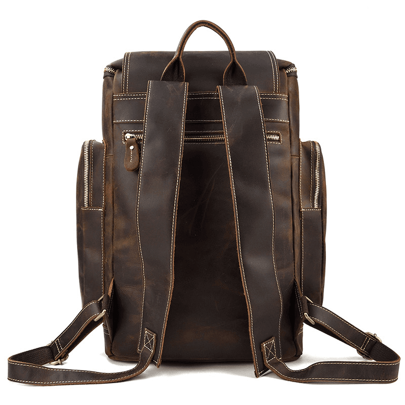 Full Grain Leather Backpack for Men 15 Inch Laptop | Vintage Leather Rucksack with Anti-Theft Pocket | Large Capacity Travel & Work Backpack