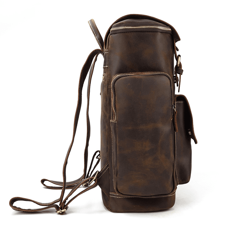 Full Grain Leather Backpack for Men 15 Inch Laptop | Vintage Leather Rucksack with Anti-Theft Pocket | Large Capacity Travel & Work Backpack