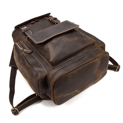 Full Grain Leather Backpack for Men 15 Inch Laptop | Vintage Leather Rucksack with Anti-Theft Pocket | Large Capacity Travel & Work Backpack