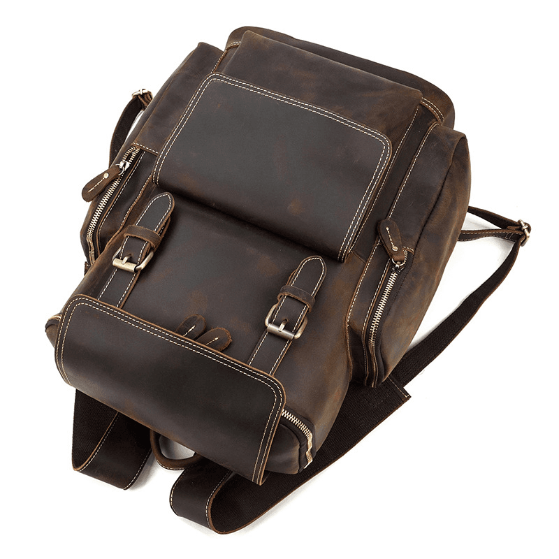 Full Grain Leather Backpack for Men 15 Inch Laptop | Vintage Leather Rucksack with Anti-Theft Pocket | Large Capacity Travel & Work Backpack