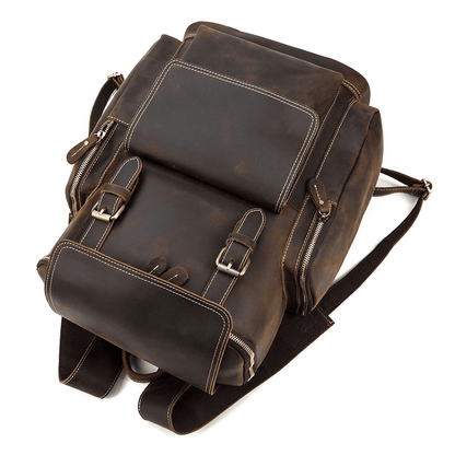 Full Grain Leather Backpack for Men 15 Inch Laptop | Vintage Leather Rucksack with Anti-Theft Pocket | Large Capacity Travel & Work Backpack