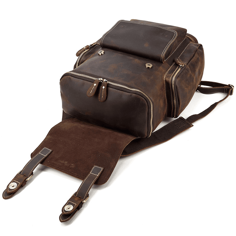 Full Grain Leather Backpack for Men 15 Inch Laptop | Vintage Leather Rucksack with Anti-Theft Pocket | Large Capacity Travel & Work Backpack