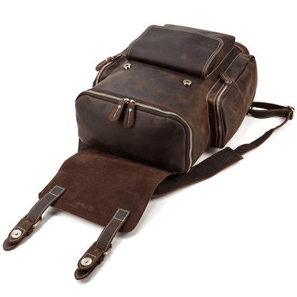 Full Grain Leather Backpack for Men 15 Inch Laptop | Vintage Leather Rucksack with Anti-Theft Pocket | Large Capacity Travel & Work Backpack