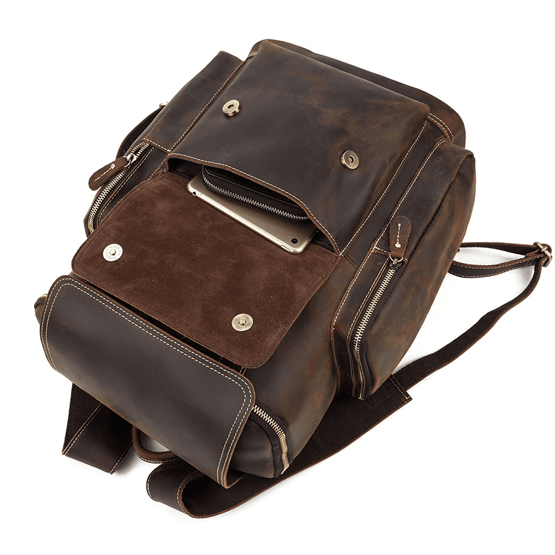 Full Grain Leather Backpack for Men 15 Inch Laptop | Vintage Leather Rucksack with Anti-Theft Pocket | Large Capacity Travel & Work Backpack