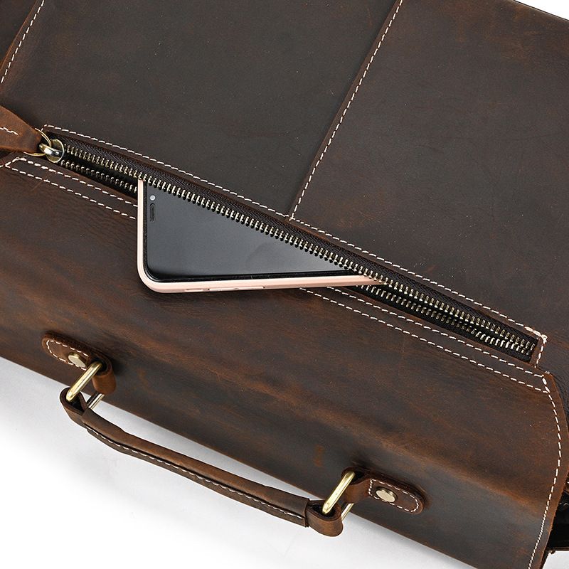 Full Grain Leather Camera Messenger Bag for Men – Vintage DSLR Camera Bag with Removable Insert & Anti-Theft Pocket