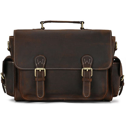 Full Grain Leather Camera Messenger Bag for Men – Vintage DSLR Camera Bag with Removable Insert & Anti-Theft Pocket