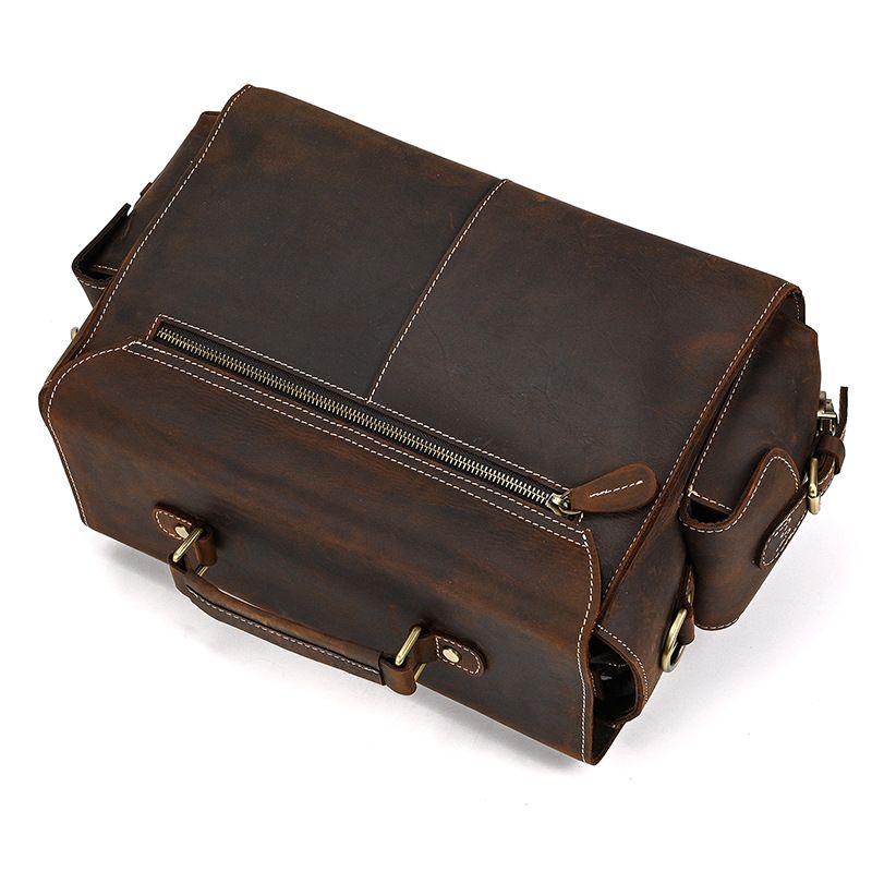 Full Grain Leather Camera Messenger Bag for Men – Vintage DSLR Camera Bag with Removable Insert & Anti-Theft Pocket
