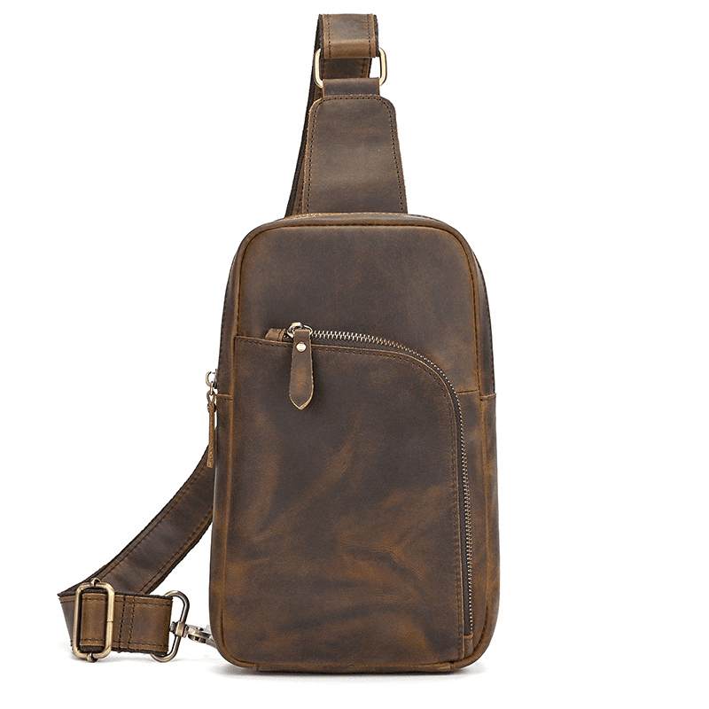 Full Grain Leather Sling Bag for Men – Vintage Leather Crossbody Chest Bag Fits 7.9" iPad, Anti-Theft Pocket, Men's Leather Shoulder Daypack