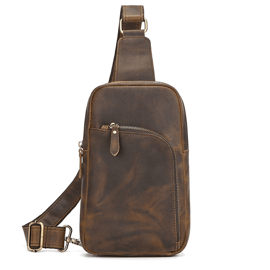 Full Grain Leather Sling Bag for Men – Vintage Leather Crossbody Chest Bag Fits 7.9" iPad, Anti-Theft Pocket, Men's Leather Shoulder Daypack