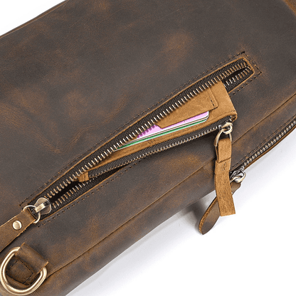 Full Grain Leather Sling Bag for Men – Vintage Leather Crossbody Chest Bag Fits 7.9" iPad, Anti-Theft Pocket, Men's Leather Shoulder Daypack