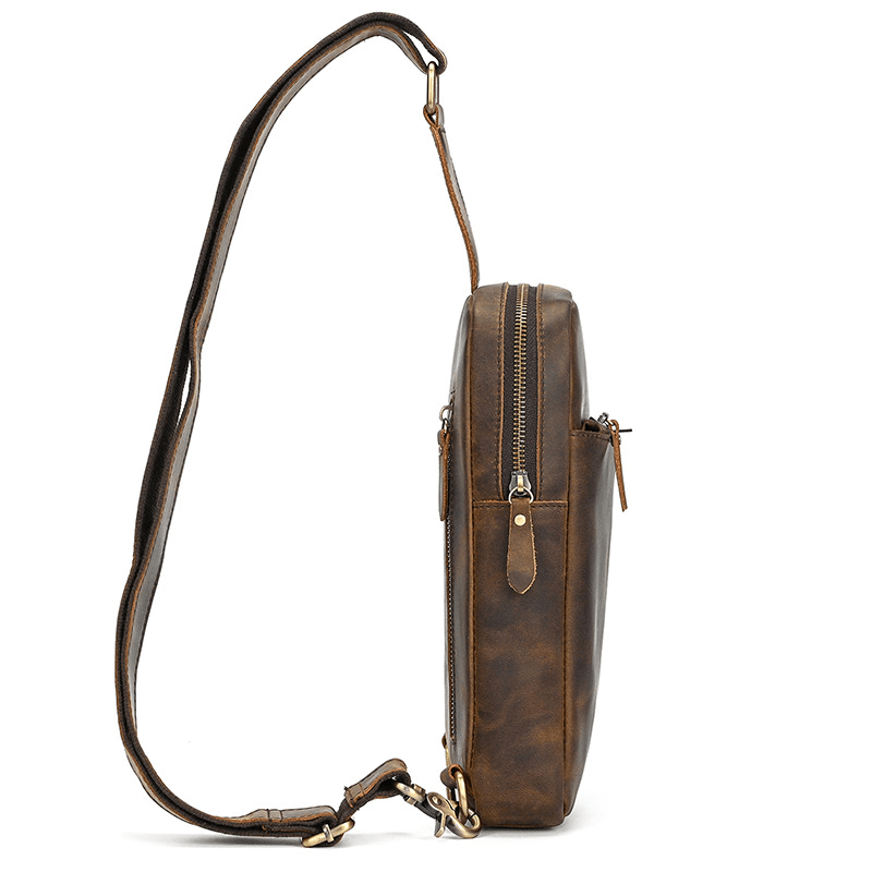 Full Grain Leather Sling Bag for Men – Vintage Leather Crossbody Chest Bag Fits 7.9" iPad, Anti-Theft Pocket, Men's Leather Shoulder Daypack