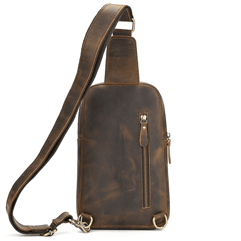 Full Grain Leather Sling Bag for Men – Vintage Leather Crossbody Chest Bag Fits 7.9" iPad, Anti-Theft Pocket, Men's Leather Shoulder Daypack