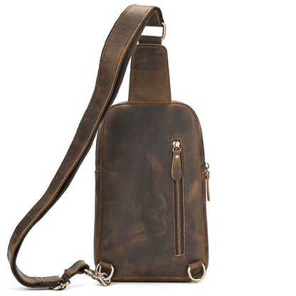 Full Grain Leather Sling Bag for Men – Vintage Leather Crossbody Chest Bag Fits 7.9" iPad, Anti-Theft Pocket, Men's Leather Shoulder Daypack