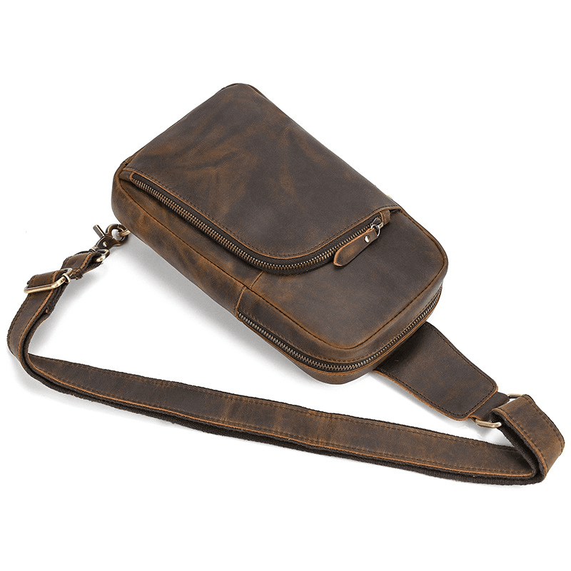 Full Grain Leather Sling Bag for Men – Vintage Leather Crossbody Chest Bag Fits 7.9" iPad, Anti-Theft Pocket, Men's Leather Shoulder Daypack