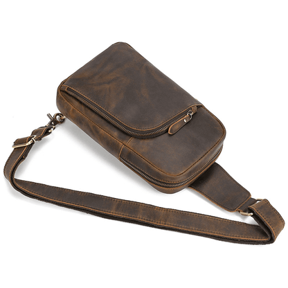 Full Grain Leather Sling Bag for Men – Vintage Leather Crossbody Chest Bag Fits 7.9" iPad, Anti-Theft Pocket, Men's Leather Shoulder Daypack