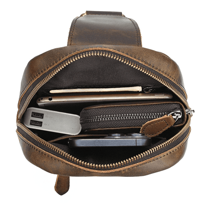 Full Grain Leather Sling Bag for Men – Vintage Leather Crossbody Chest Bag Fits 7.9" iPad, Anti-Theft Pocket, Men's Leather Shoulder Daypack