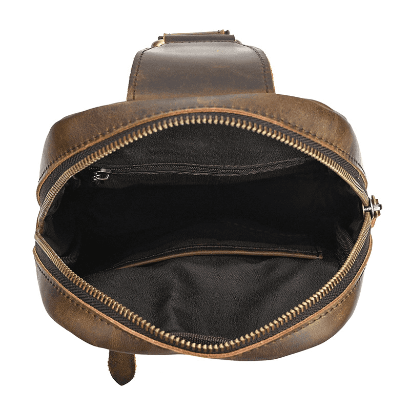 Full Grain Leather Sling Bag for Men – Vintage Leather Crossbody Chest Bag Fits 7.9" iPad, Anti-Theft Pocket, Men's Leather Shoulder Daypack