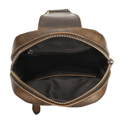 Full Grain Leather Sling Bag for Men – Vintage Leather Crossbody Chest Bag Fits 7.9" iPad, Anti-Theft Pocket, Men's Leather Shoulder Daypack