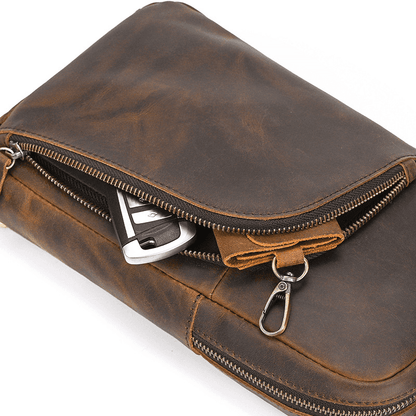 Full Grain Leather Sling Bag for Men – Vintage Leather Crossbody Chest Bag Fits 7.9" iPad, Anti-Theft Pocket, Men's Leather Shoulder Daypack